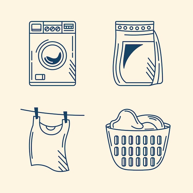 Vettore gratuito quattro icone del set di servizi di lavanderia