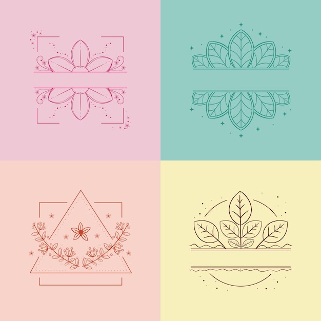 Free vector four linear floral labels