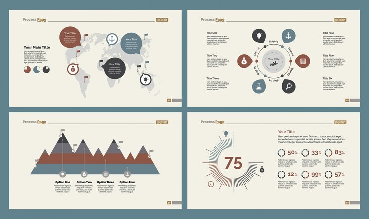 Free Vector four logistics slide templates set