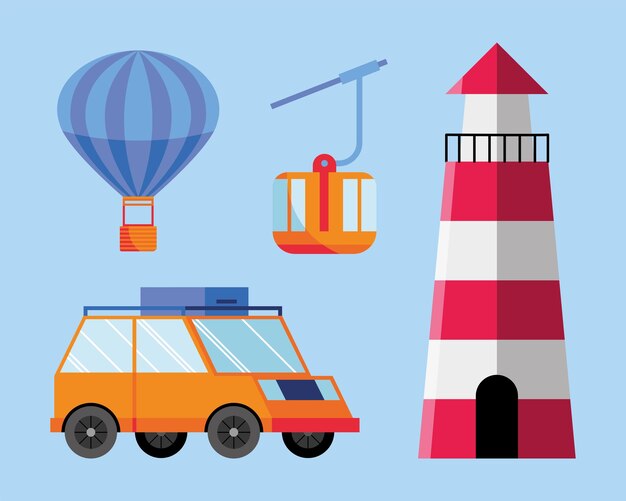 four luxury travel set icons