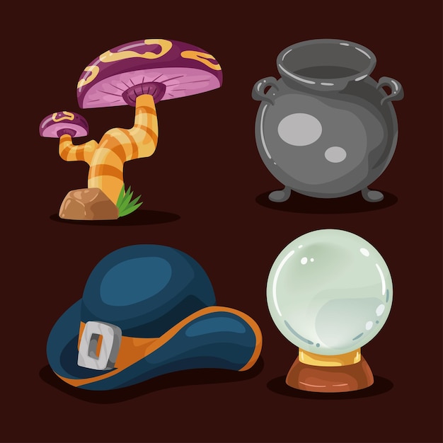 Four magic witch set icons