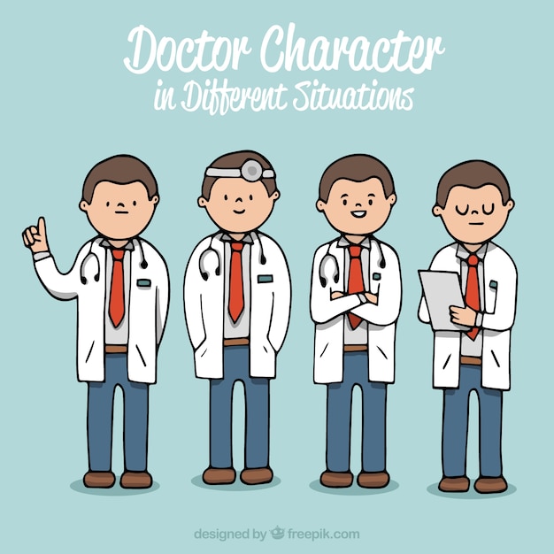 Free Vector four male doctor characters