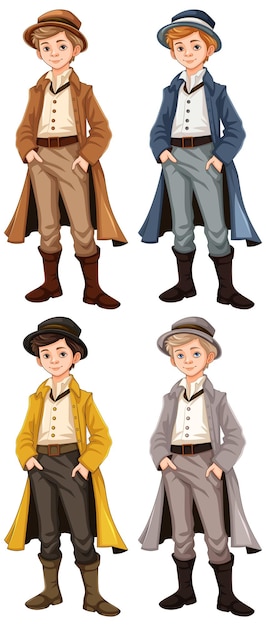 Free vector four men in victorian vintage outfits