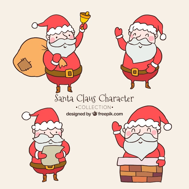 Free vector four nice hand drawn santa claus