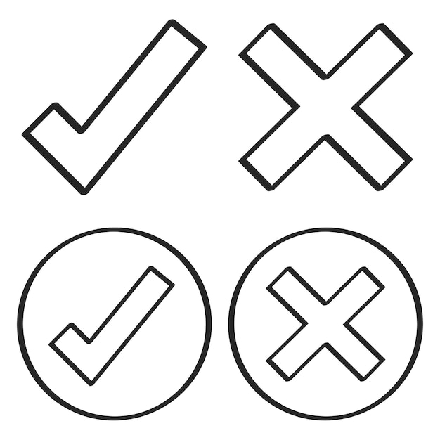 Free vector four outlined hand drawn check marks and crosses