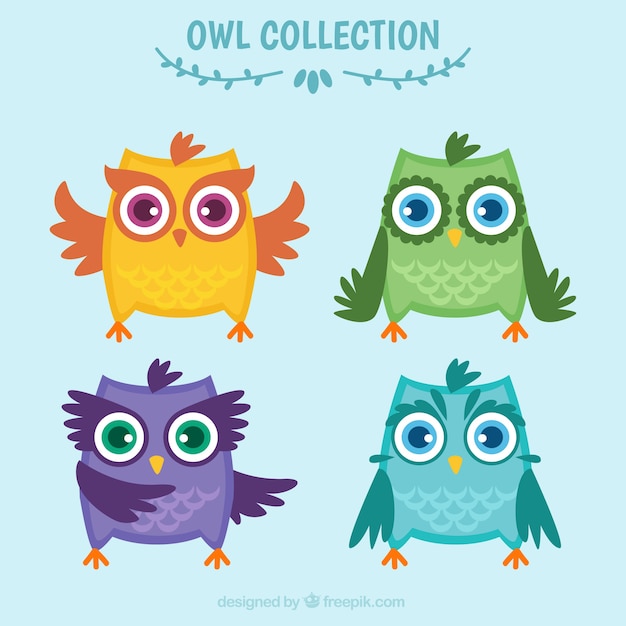 Free vector four owl characters in flat design