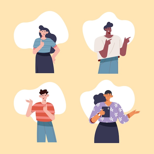 Free vector four persons finger point characters