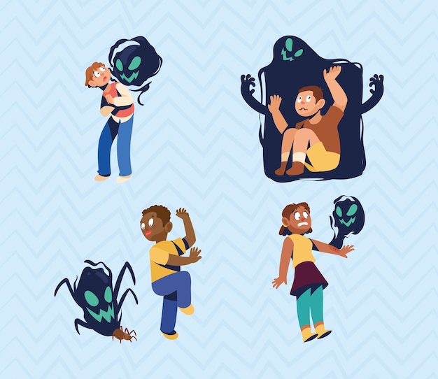 Free vector four persons suffering phobias