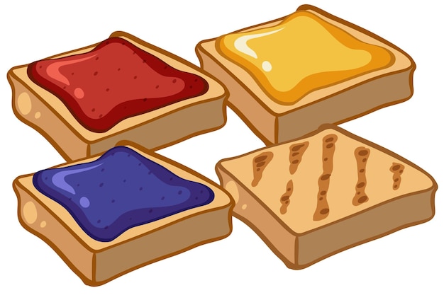 Free vector four pieces of toasts with jam