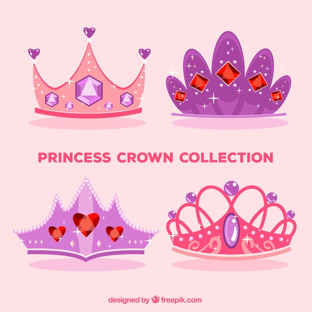 Four pink and purle princess crowns