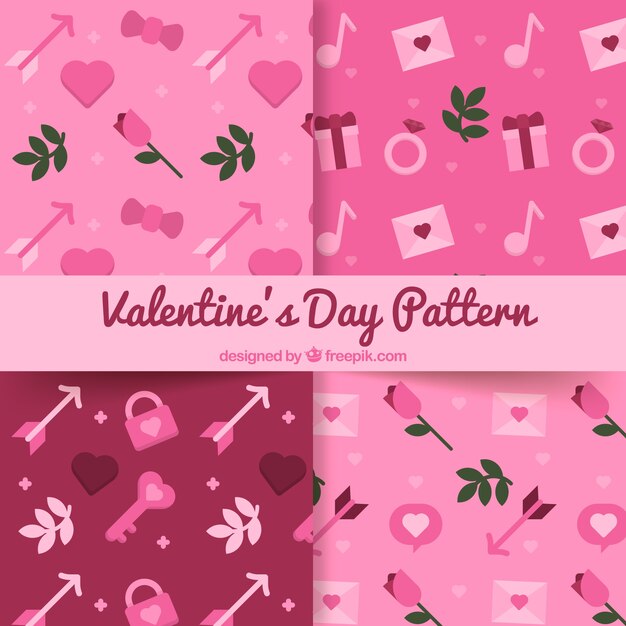 Four pink valentines day patterns