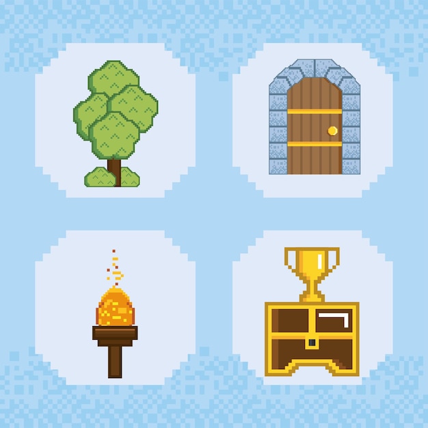 four pixel art set icons