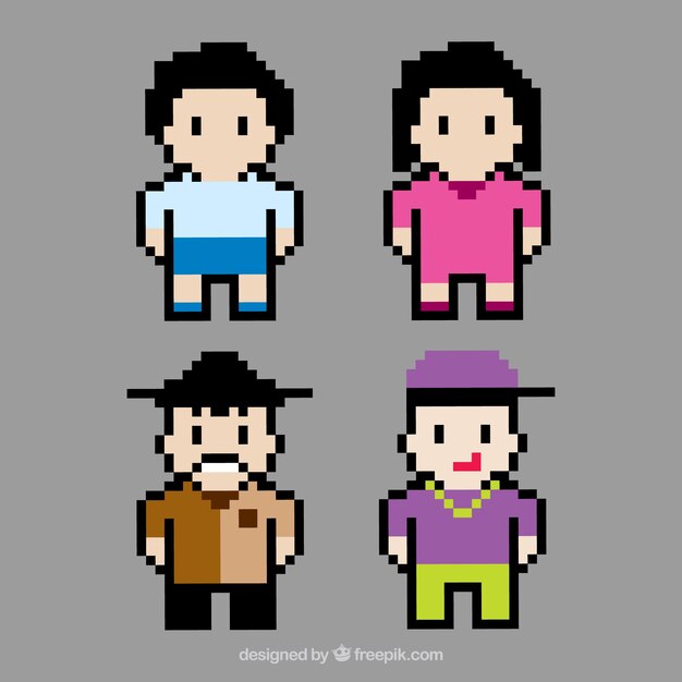 Four pixelated avatars