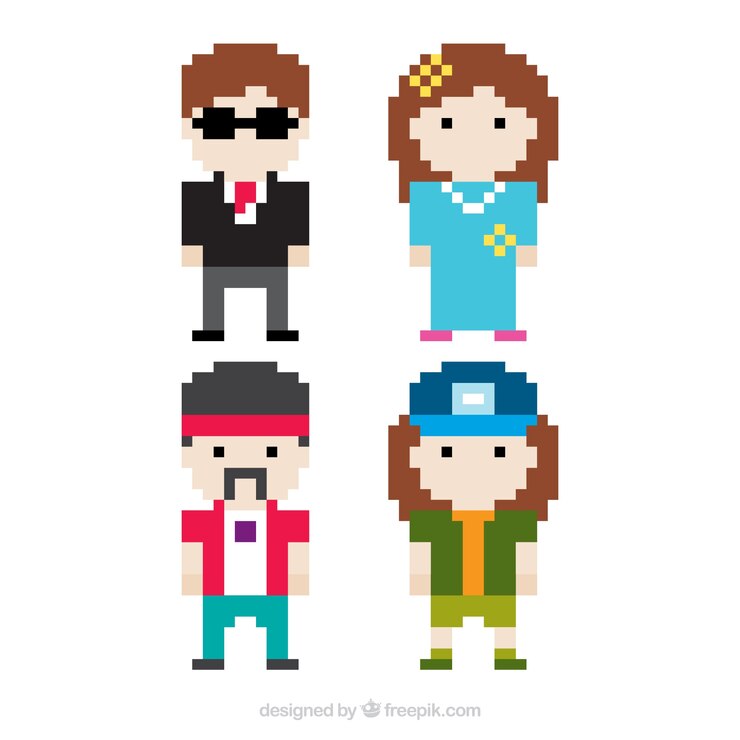 Free Vector four pixelated characters 