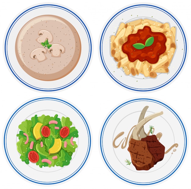 Free vector four plates of different food