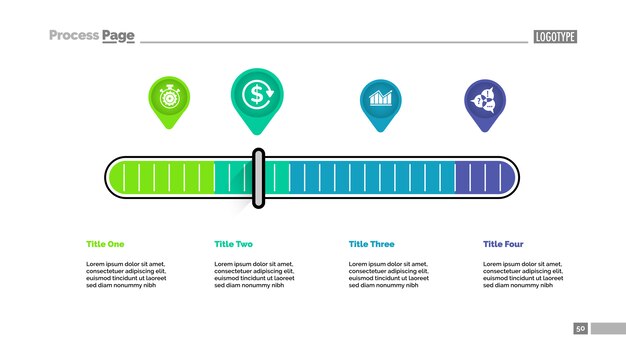 Four pointers scale metaphor process chart template for presentation.