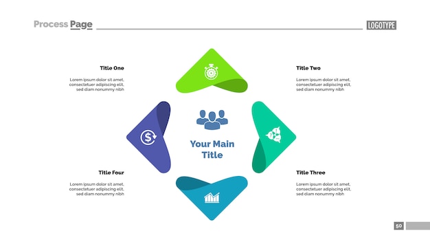 Four points process chart template. business data visualization.