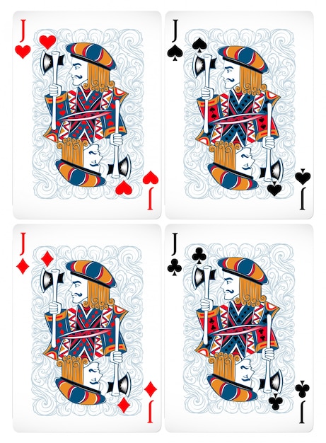 古典的なデザインのジャックの4つのポーカーカード