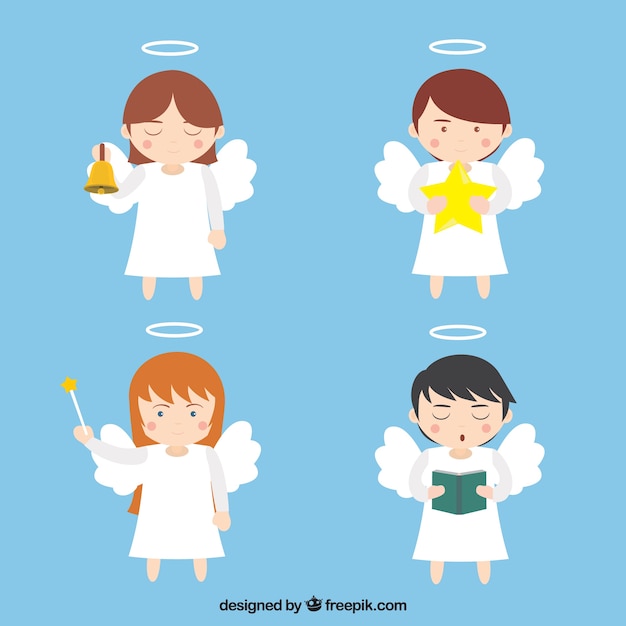 Free vector four pretty angels with accessories