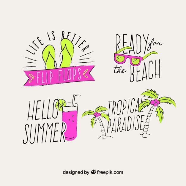 Free vector four pretty summer hand-drawn stickers