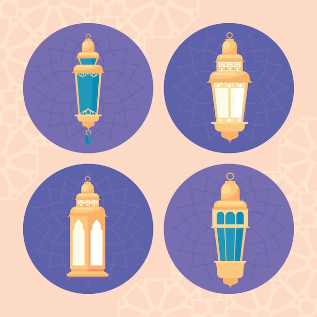 Бесплатное векторное изображение Четыре иконы рамадан карим набор