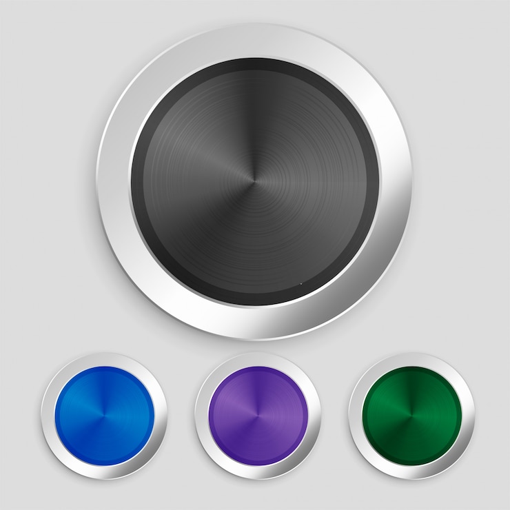 Free Vector four realistic brushed metallic buttons set