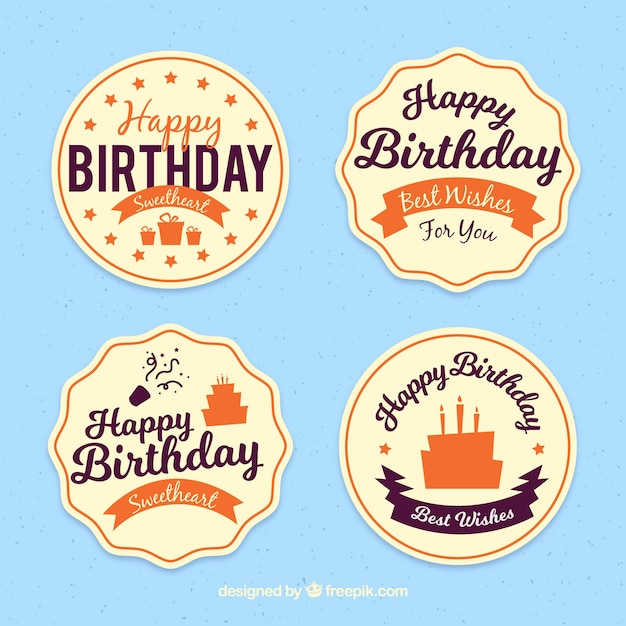 Four retro birthday stickers