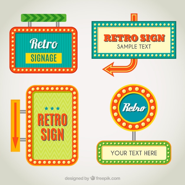 Four retro signals with lights and arrows