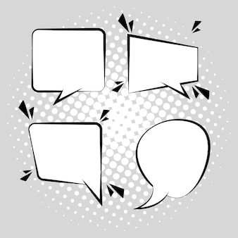 灰色の背景イラストでポップアートスタイルを描いた4つのレトロな吹き出し プレミアムベクター 灰色の背景イラストでポップアートスタイルを描いた4つのレトロな吹き出し プレミアムベクター