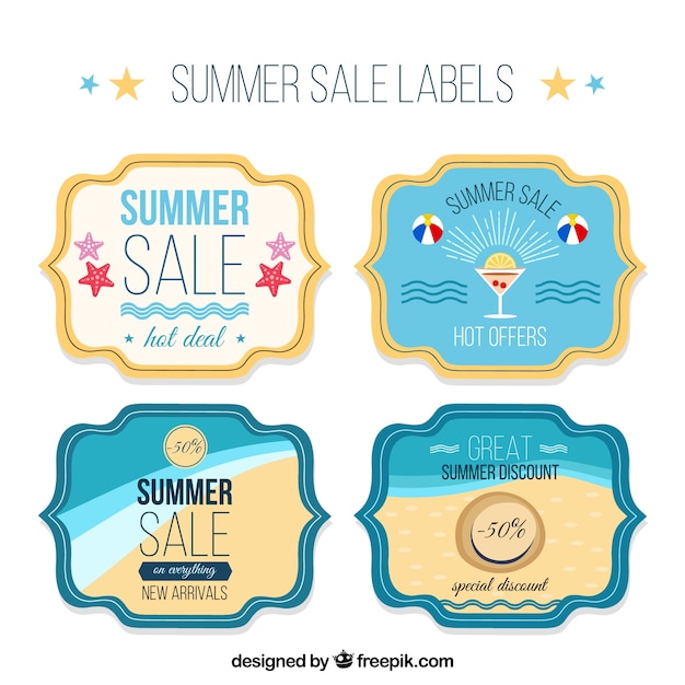 four retro summer sale stickers