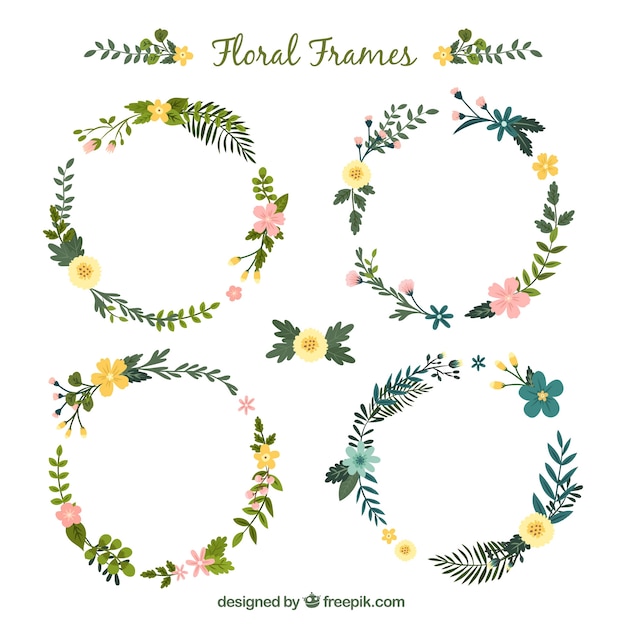 Free vector four round-shaped floral frames