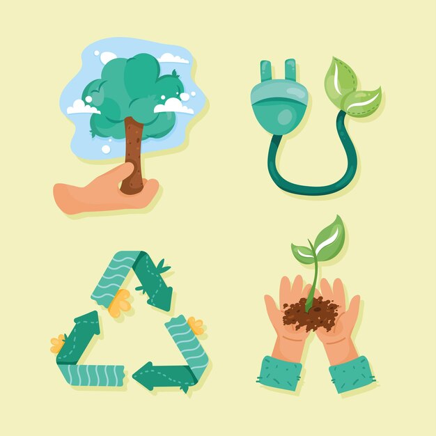 four save the planet set icons