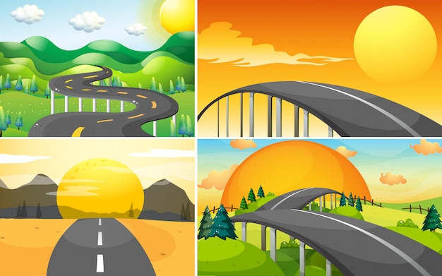 Four scenes of road to the countryside