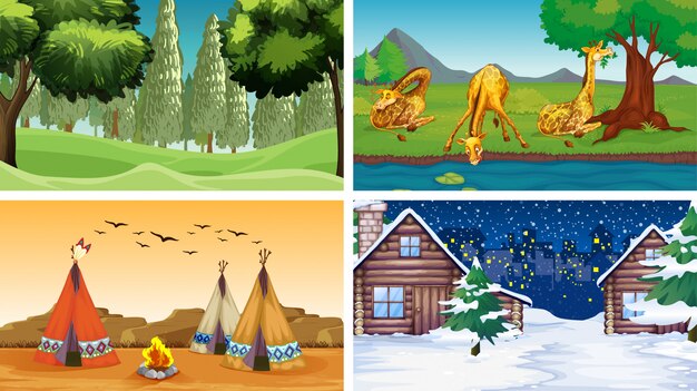 Four scenes with animals and parks