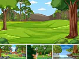 Free vector four scenes with green fields