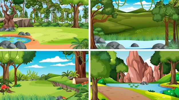 Four scenes with river in the woods