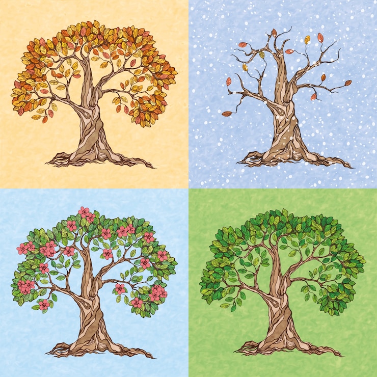 Free Vector four seasons summer autumn winter spring  tree wallpaper vector illustration
