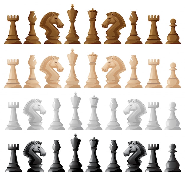 Четыре набора иллюстрации шахматных фигур