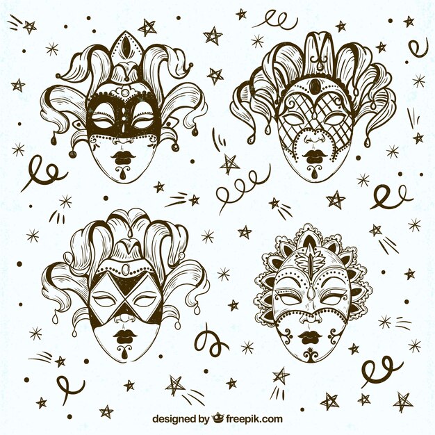 Four sketches of venetian masks pack