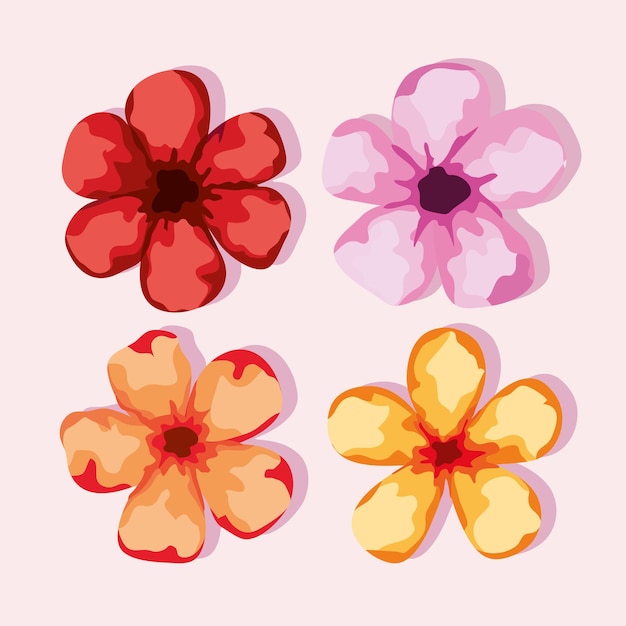 Free vector four spring flowers garden icons