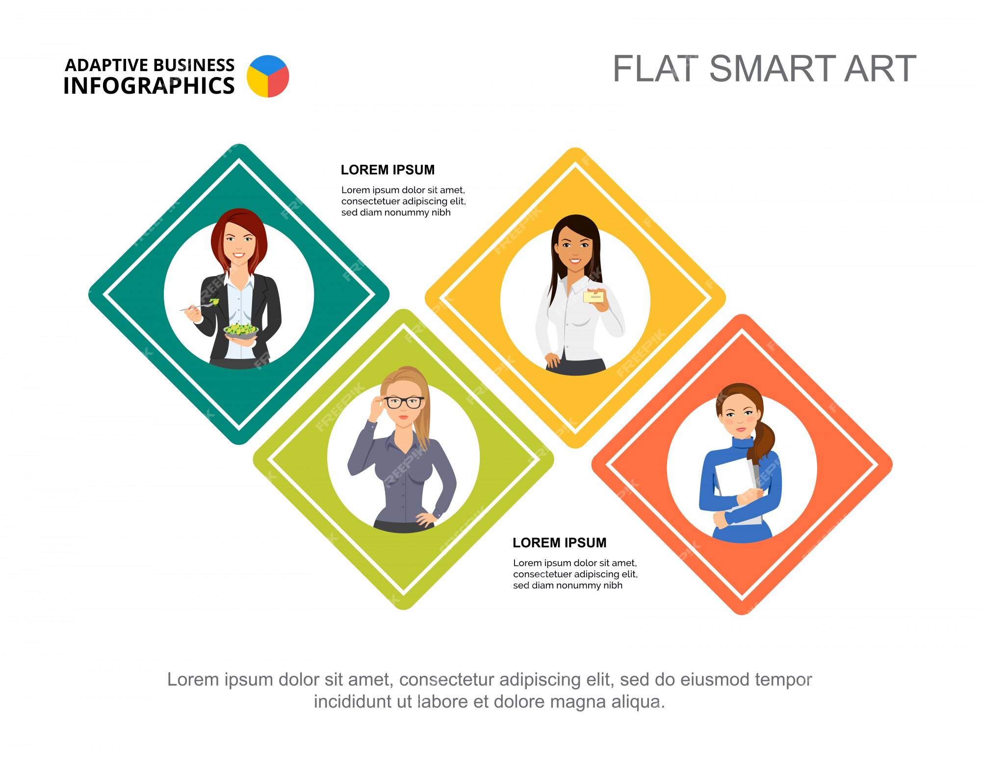 Free Vector  Four squares work process chart template for presentation.