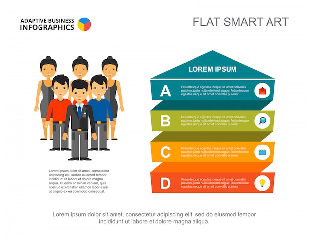 Four stage chart infographic with arrow up. editable template for process diagram.