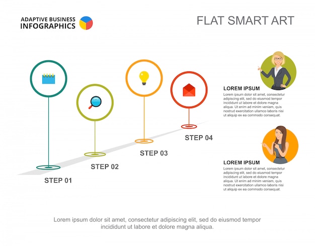 프리젠 테이션을위한 4 단계 프로세스 차트 템플릿. 비즈니스 데이터 시각화.