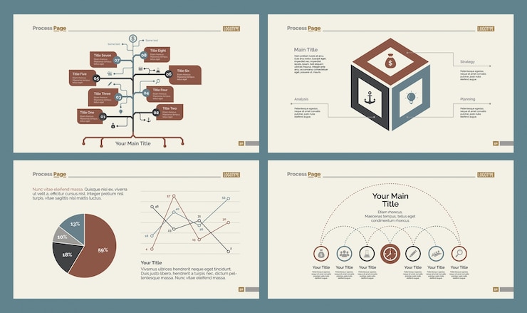 Free Vector four statistics charts slide templates set