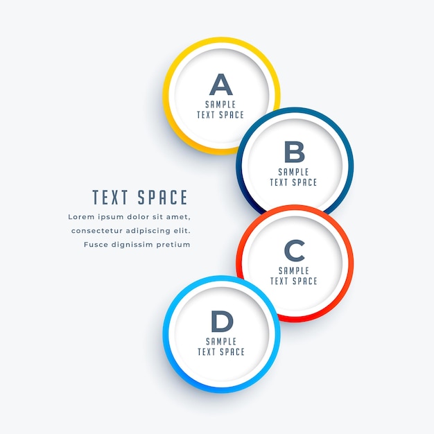 무료 벡터 원 디자인 및 텍스트 공간의 4단계 인포그래픽 타임라인