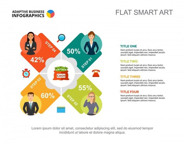 Four steps percentage chart template for presentation. business data.