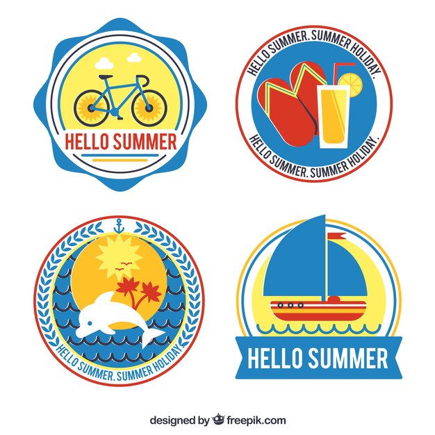 Four summer round stickers