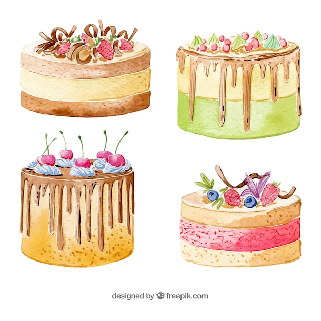 Бесплатное векторное изображение Четыре вкусных пирога с днем ​​рождения