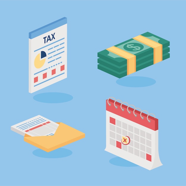 Four tax isometric icons