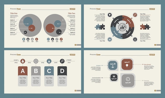 Four teamwork charts slide templates set